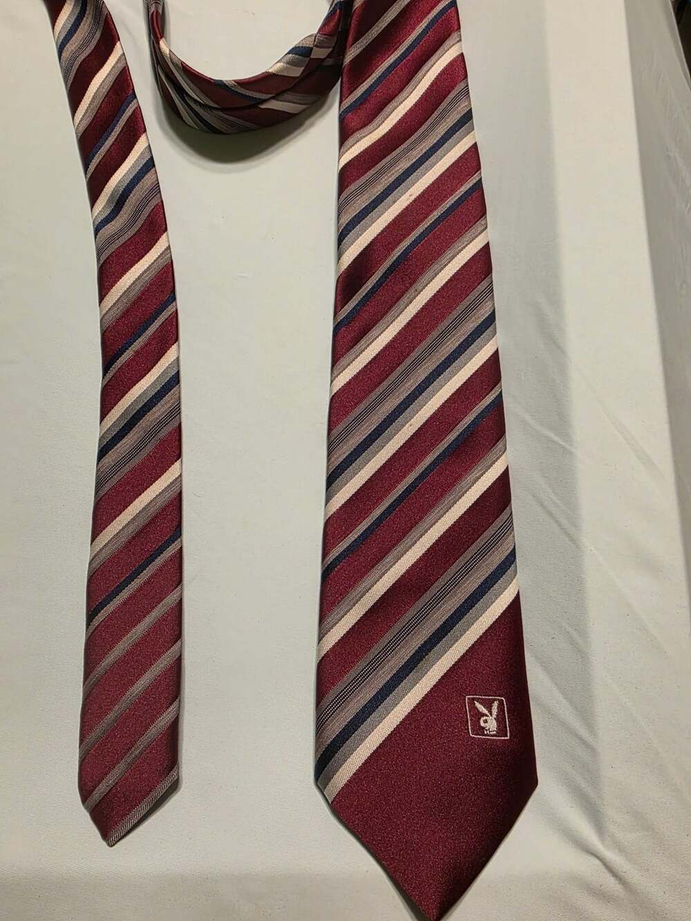 Playboy Striped Burgundy Red, White and Blue Necktie